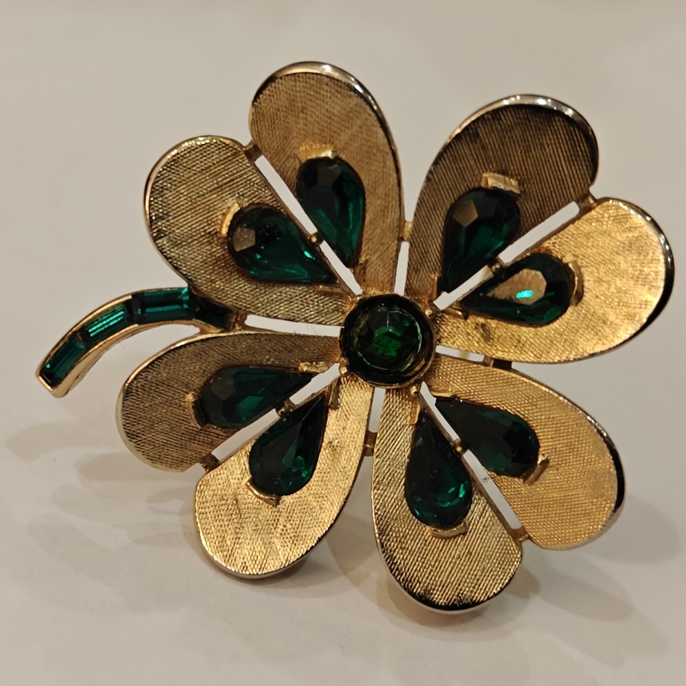 Crown Trifari Four Clover Leaf Shamrock Brooch